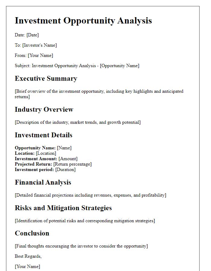 Letter template of investment opportunity analysis