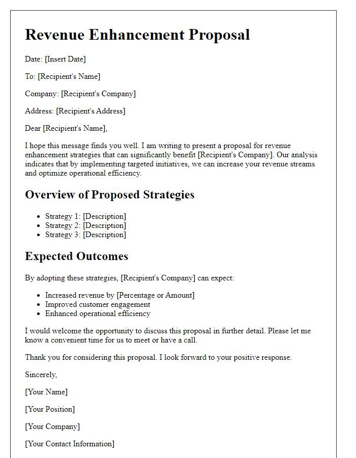 Letter template of revenue enhancement proposal