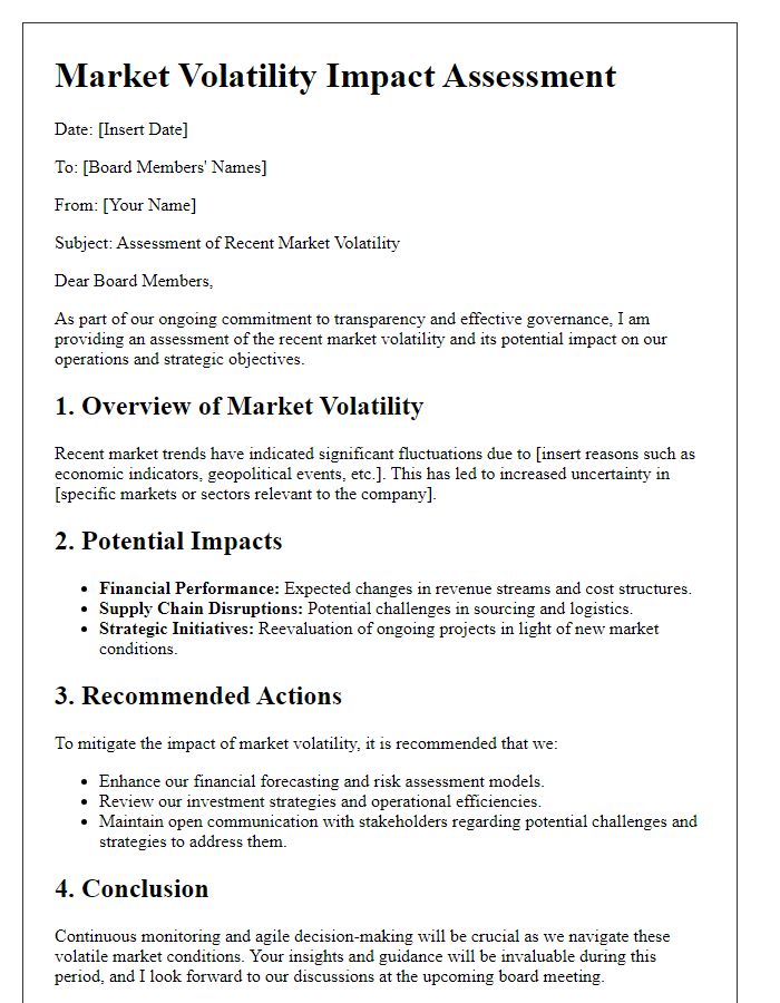 Letter template of market volatility impact assessment for board members.