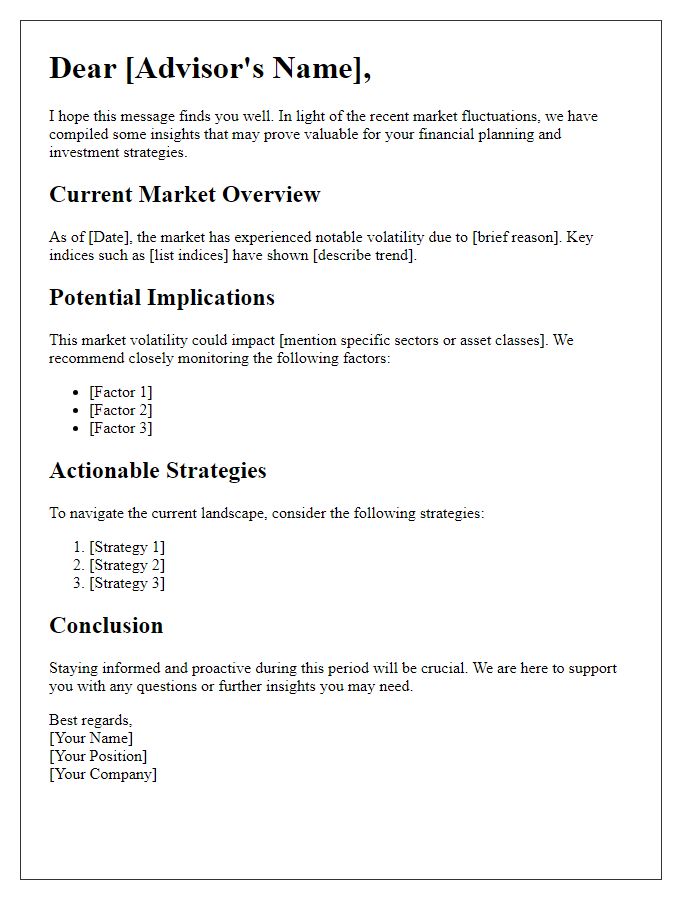 Letter template of market volatility insights for financial advisors.