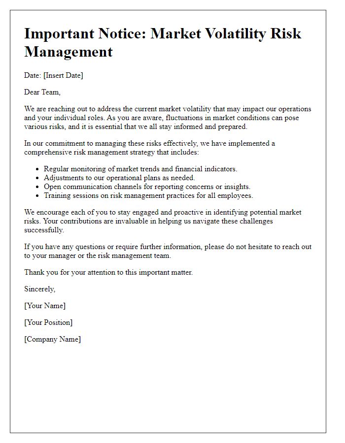 Letter template of market volatility risk management for employees.