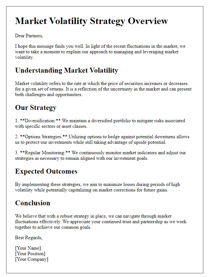 Letter template of market volatility strategy explanation for partners.