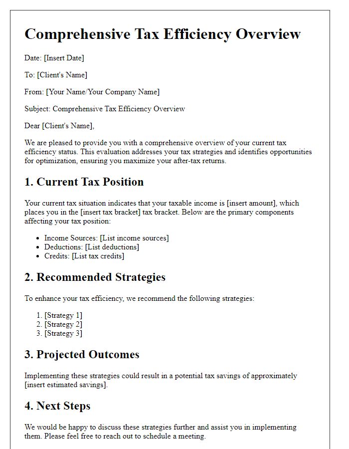 Letter template of comprehensive tax efficiency overview