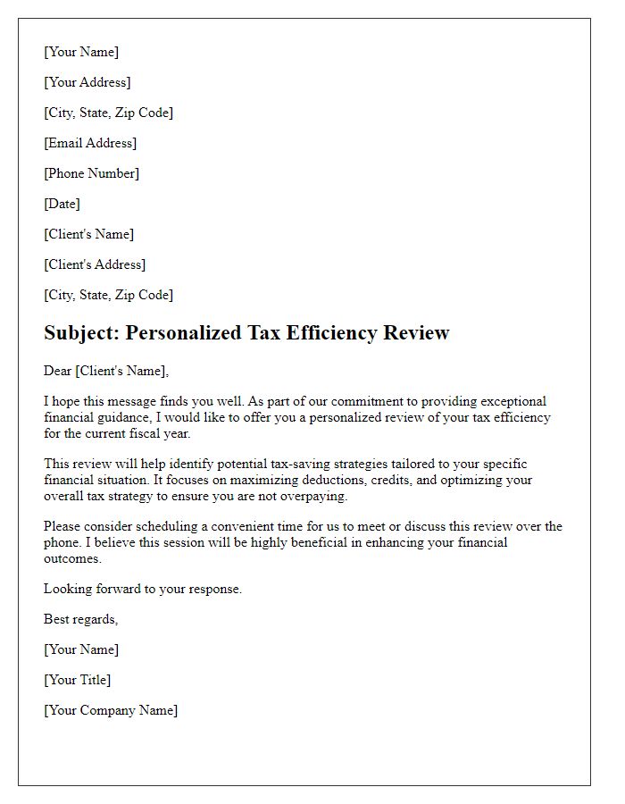 Letter template of personalized tax efficiency review