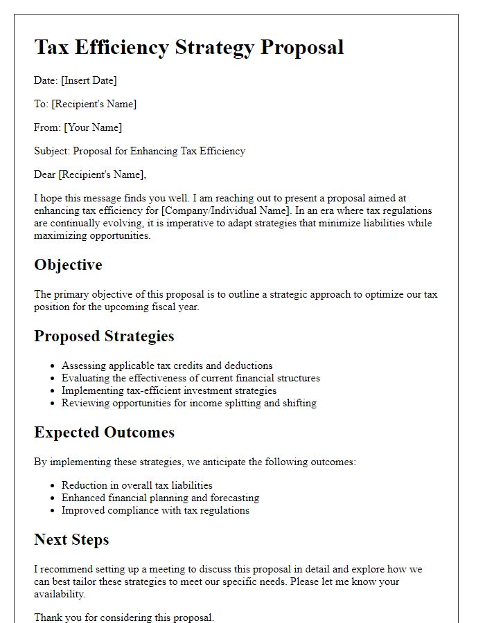 Letter template of tax efficiency strategy proposal