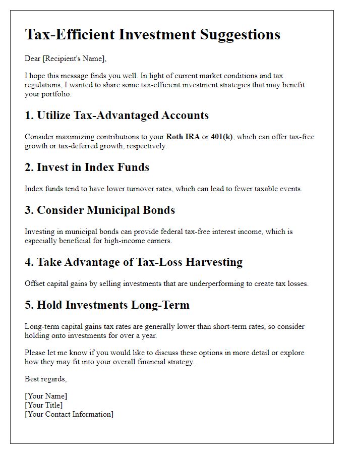 Letter template of tax-efficient investment suggestions