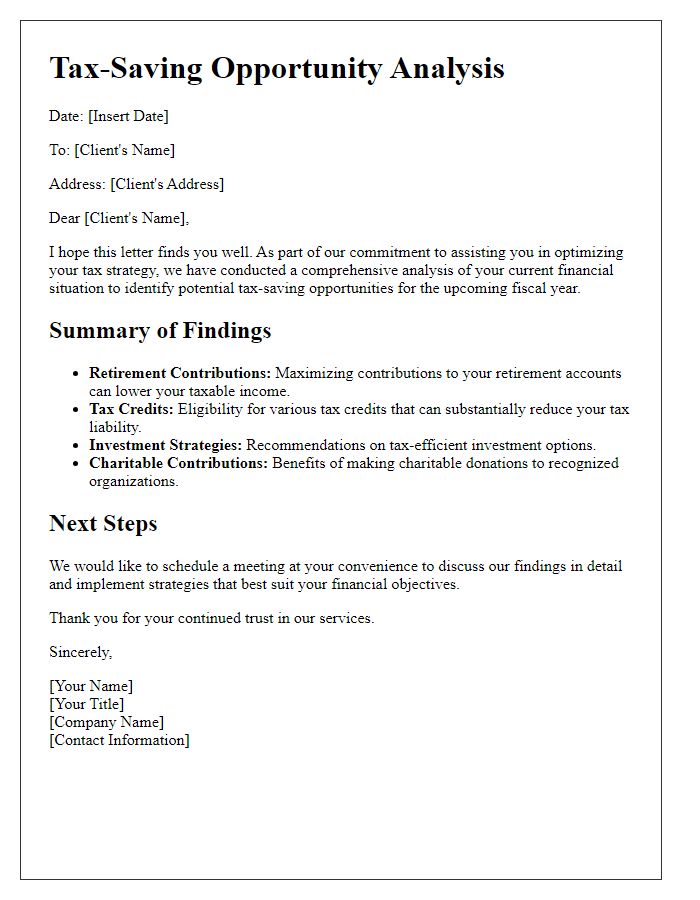 Letter template of tax-saving opportunity analysis