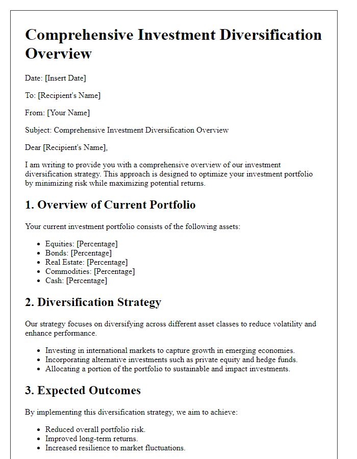 Letter template of comprehensive investment diversification overview