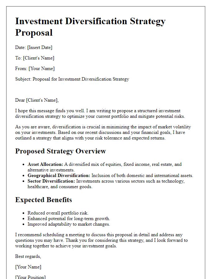 Letter template of investment diversification strategy proposal