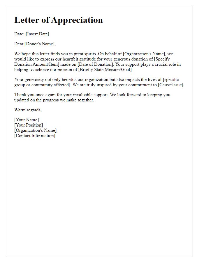 Letter template of appreciation for a generous donor lost