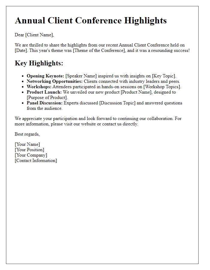 Letter template of annual client conference highlights