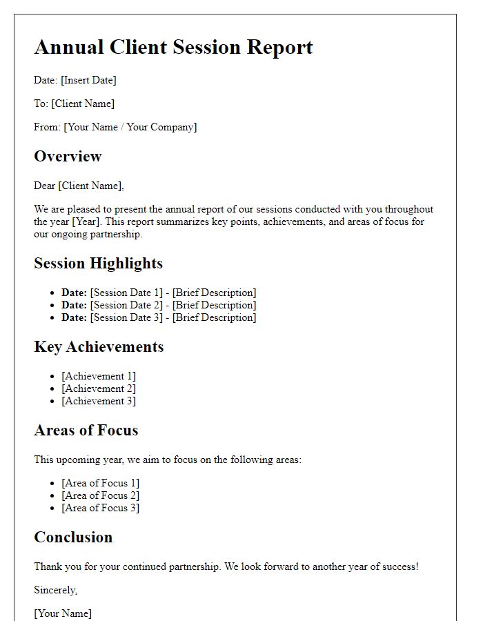 Letter template of annual client session report