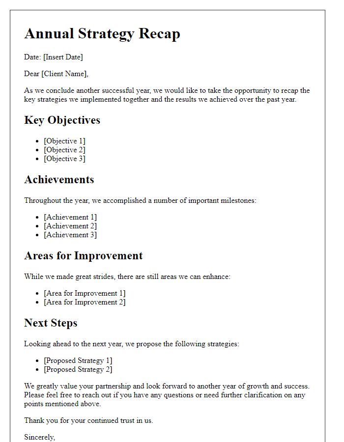 Letter template of annual client strategy recap