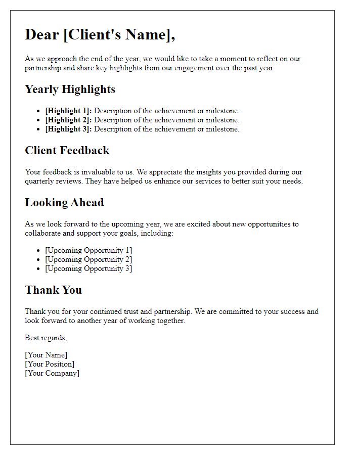 Letter template of yearly client engagement recap