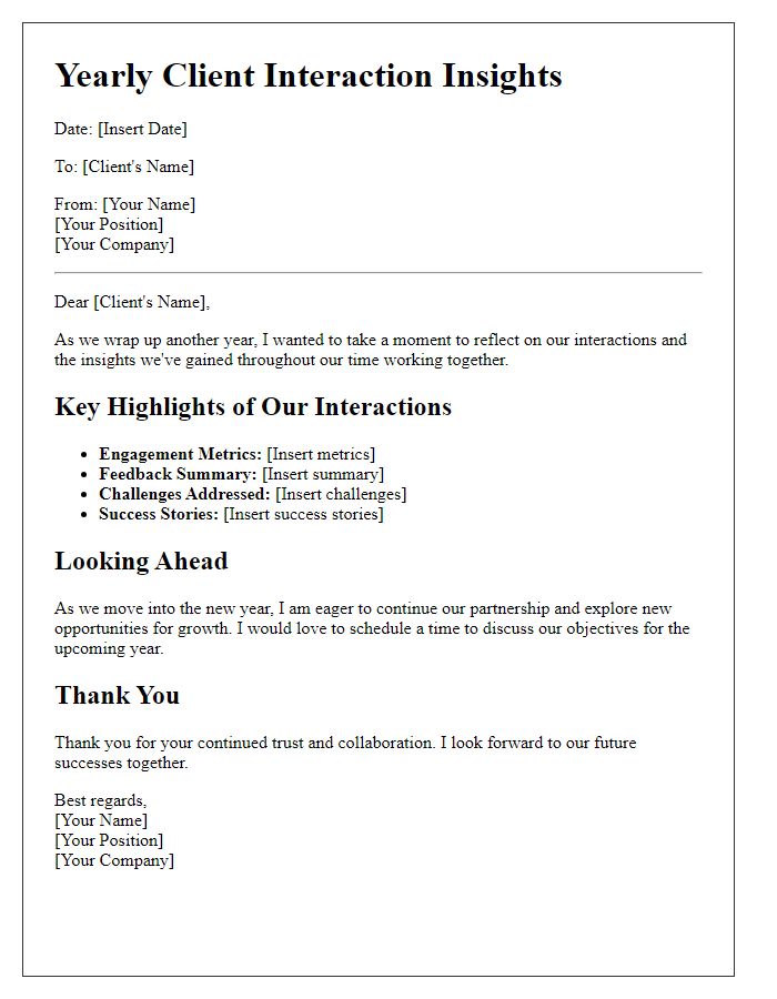 Letter template of yearly client interaction insights