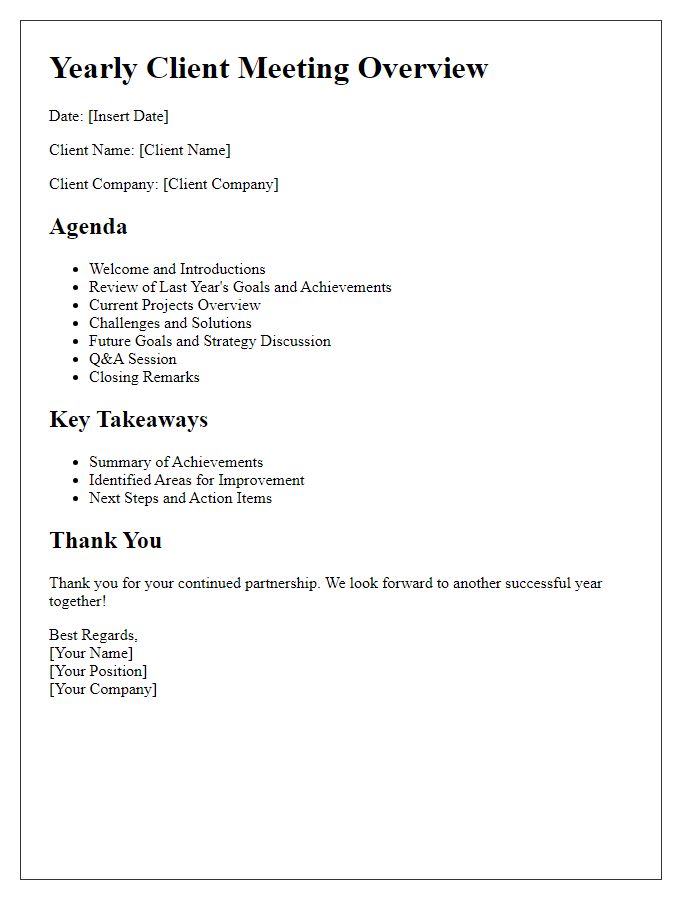 Letter template of yearly client meeting overview