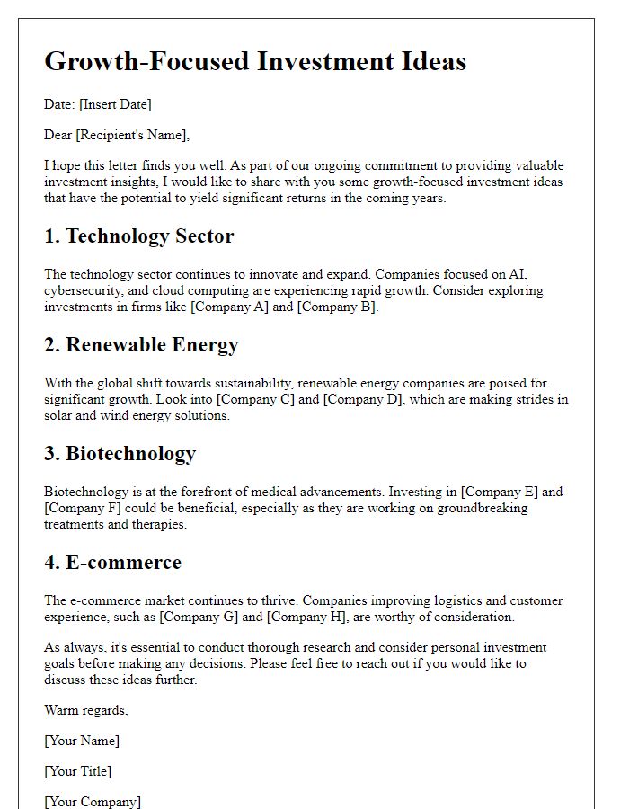 Letter template of growth-focused investment ideas