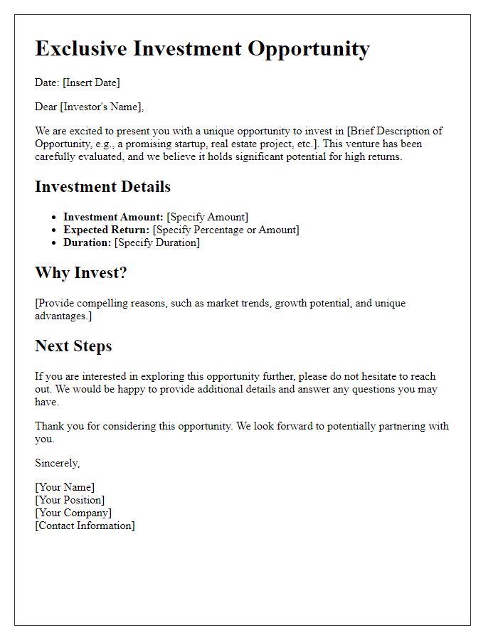 Letter template of high-return investment opportunities