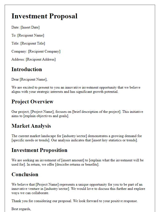 Letter template of innovative investment projects