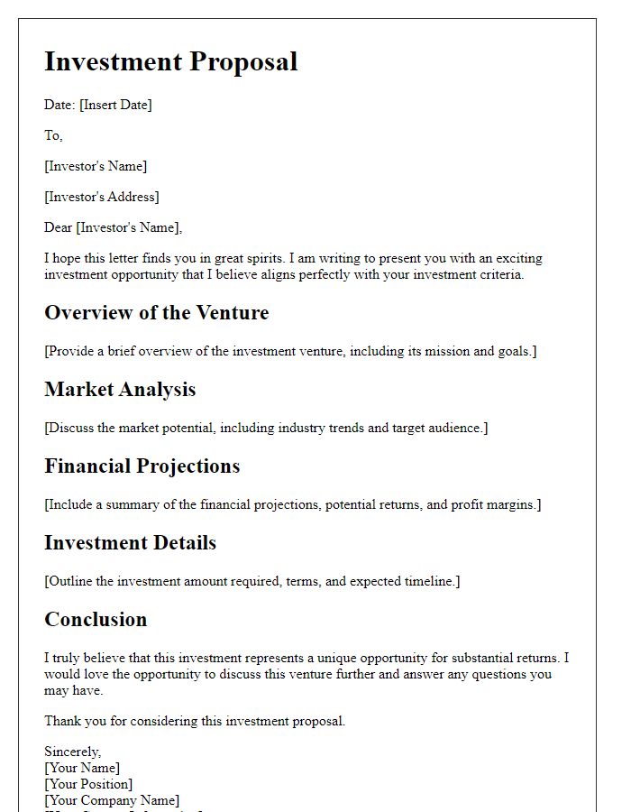 Letter template of promising investment ventures