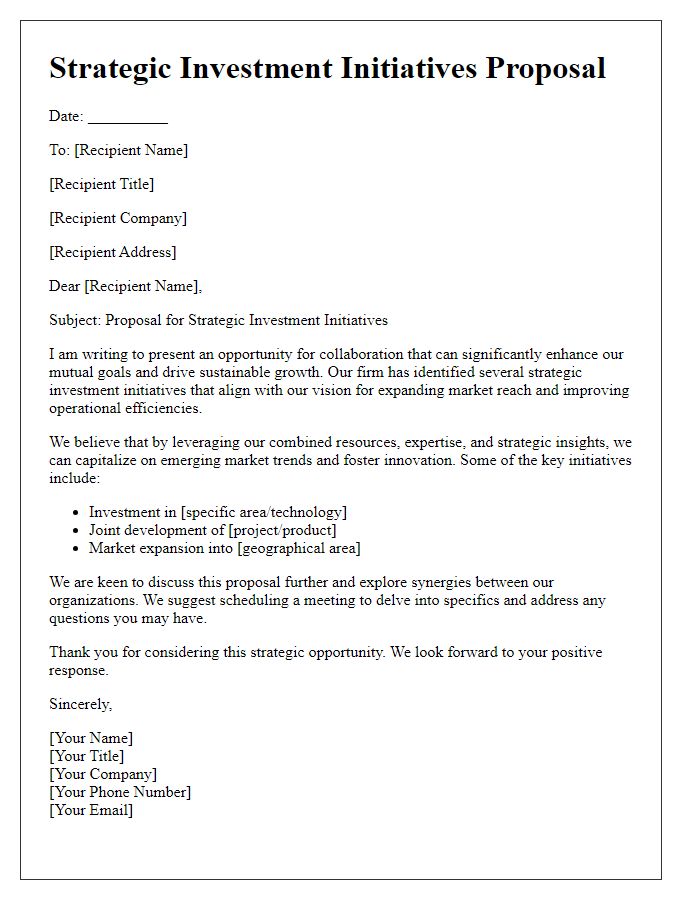 Letter template of strategic investment initiatives