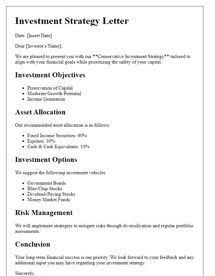 Letter template of conservative investment strategy