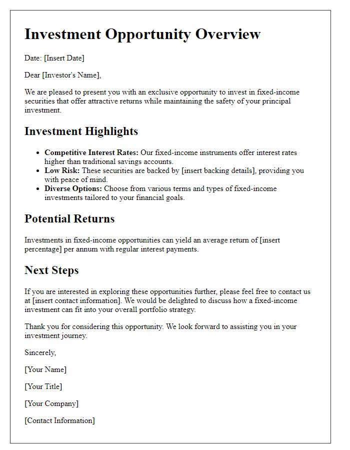 Letter template of fixed-income investment opportunities