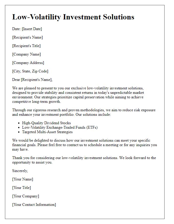 Letter template of low-volatility investment solutions