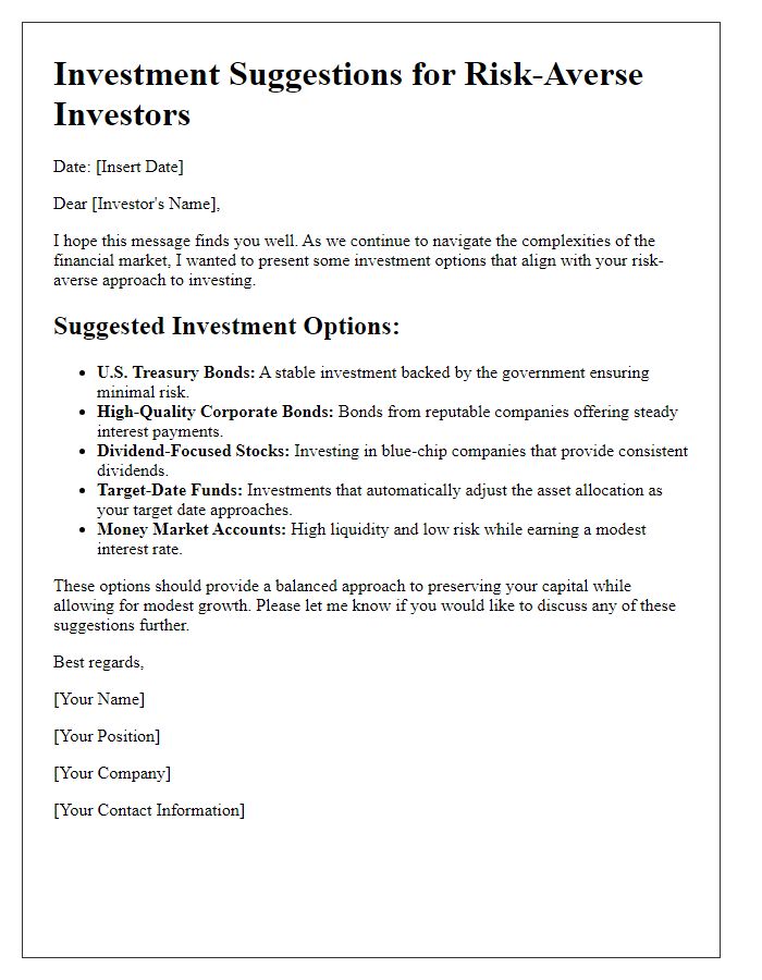 Letter template of risk-averse investment suggestions