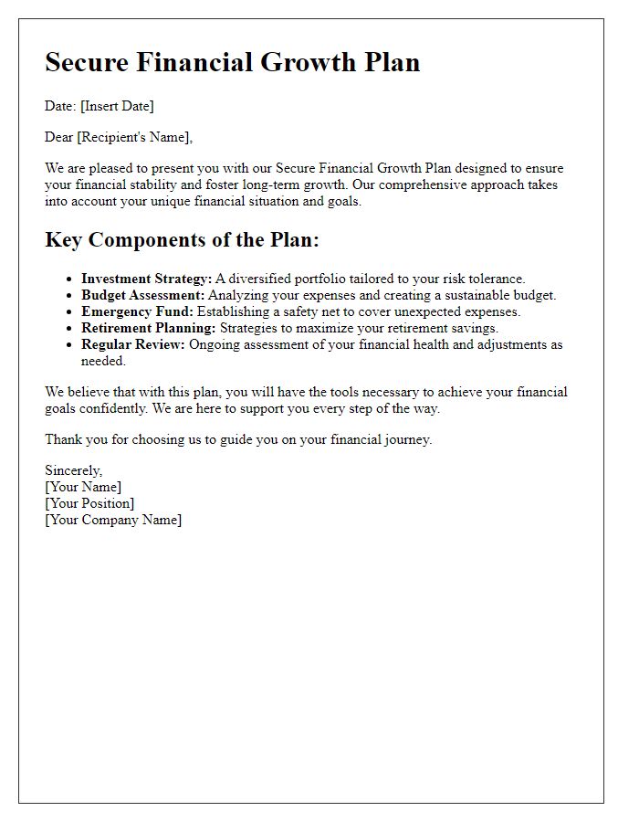 Letter template of secure financial growth plan