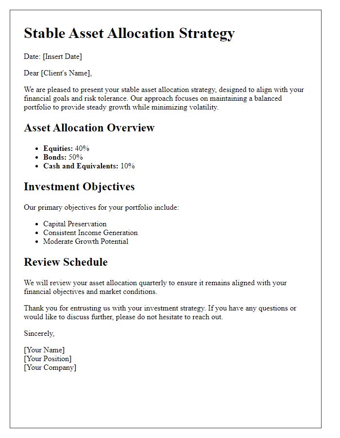 Letter template of stable asset allocation