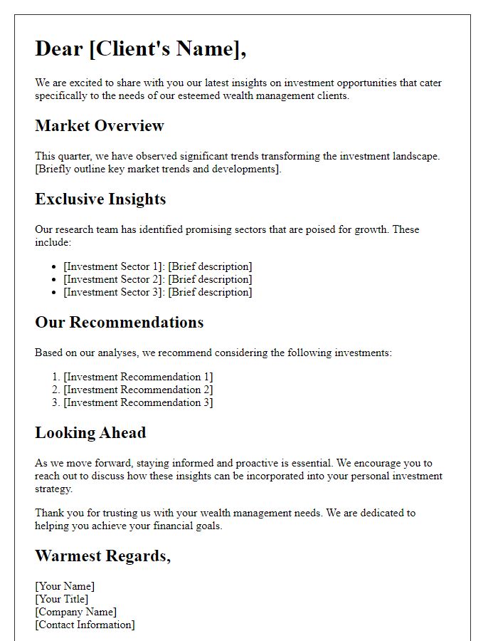 Letter template of Exclusive Investment Insights for Wealth Management Clients