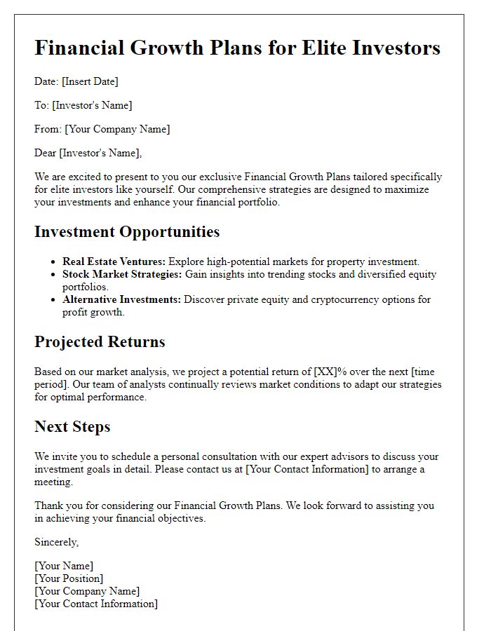 Letter template of Financial Growth Plans for Elite Investors