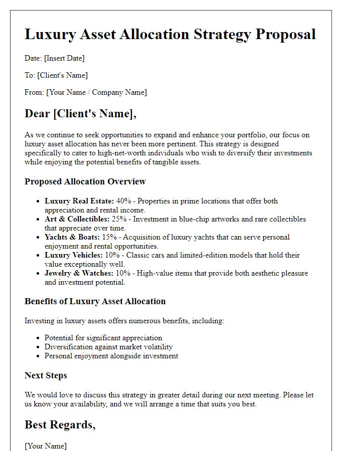 Letter template of Luxury Asset Allocation for High-Net-Worth Portfolios