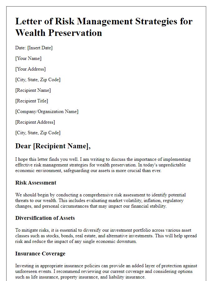 Letter template of Risk Management Strategies for Wealth Preservation