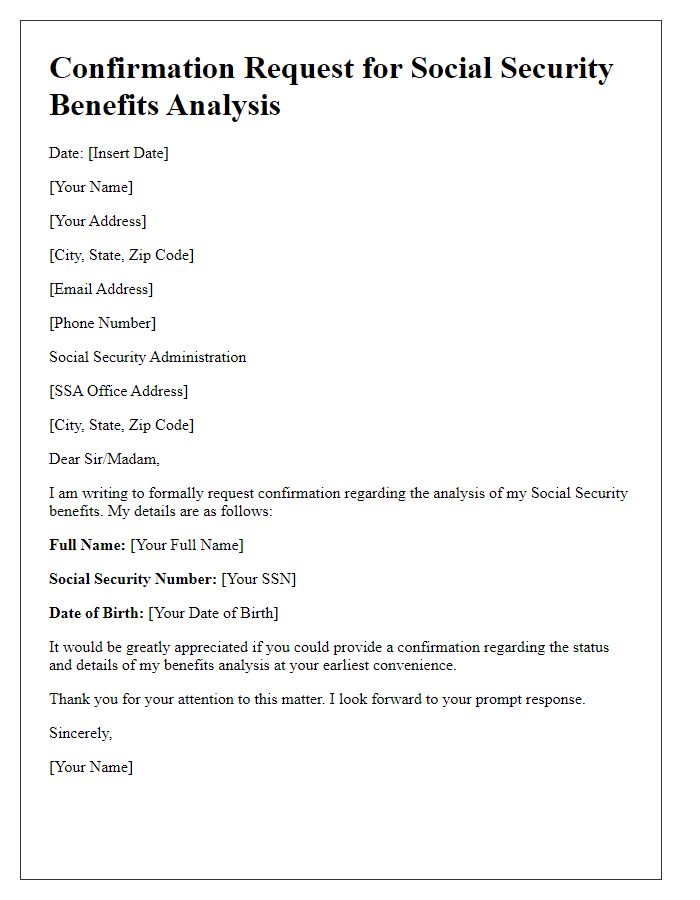 Letter template of Confirmation Request for Social Security Benefits Analysis