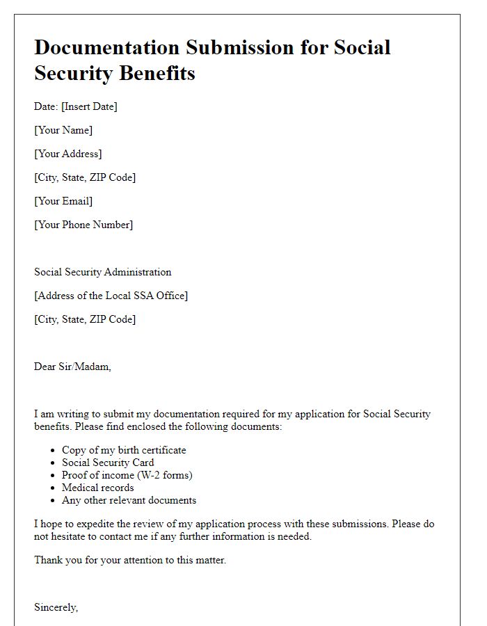 Letter template of Documentation Submission for Social Security Benefits