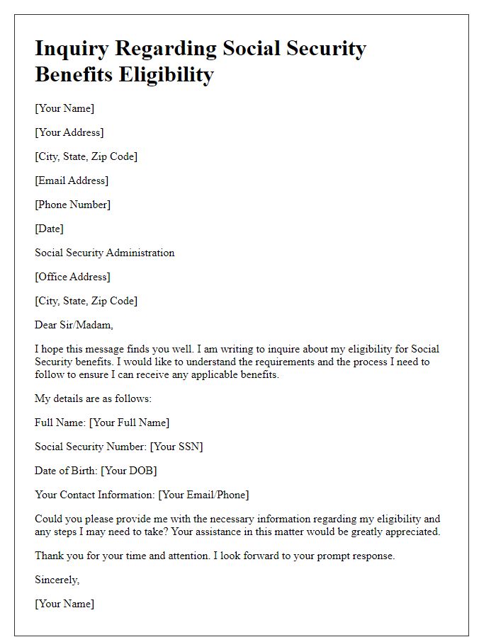 Letter template of Inquiry Regarding Social Security Benefits Eligibility