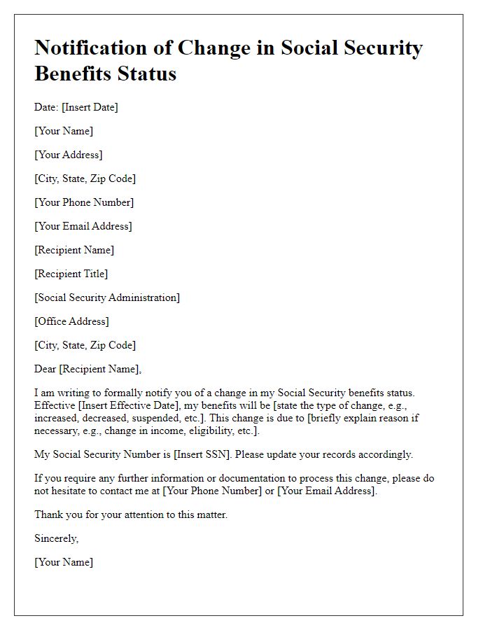 Letter template of Notification of Change in Social Security Benefits Status