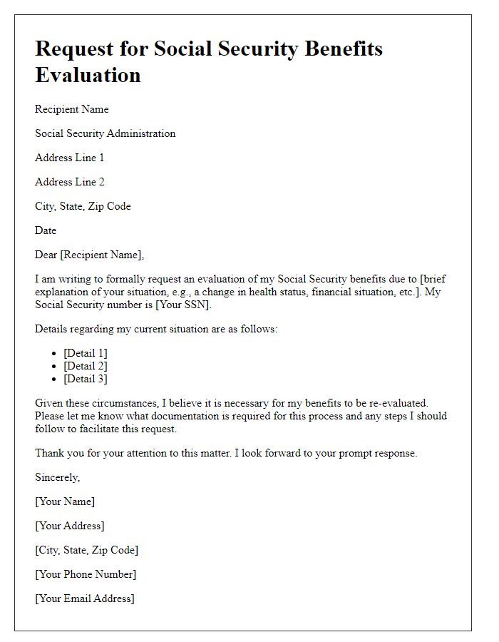 Letter template of Request for Social Security Benefits Evaluation