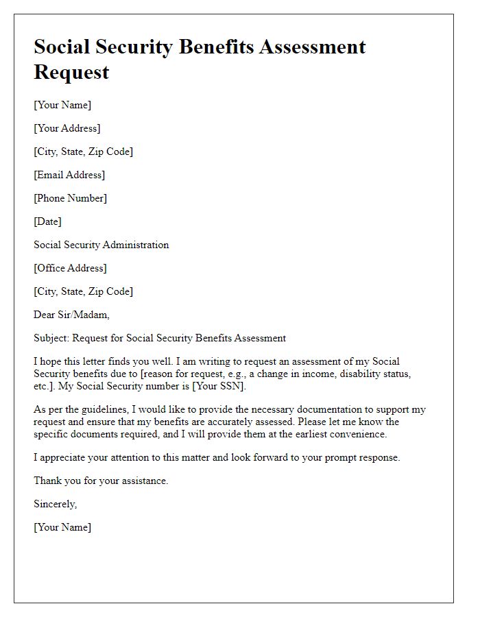 Letter template of Social Security Benefits Assessment Request