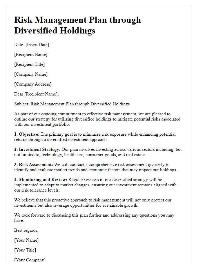 Letter template of risk management plan through diversified holdings