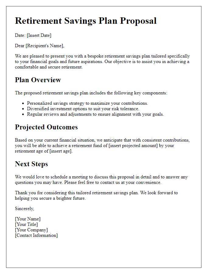 Letter template of bespoke retirement savings plan