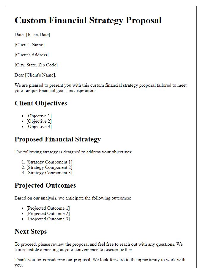 Letter template of custom financial strategy proposal