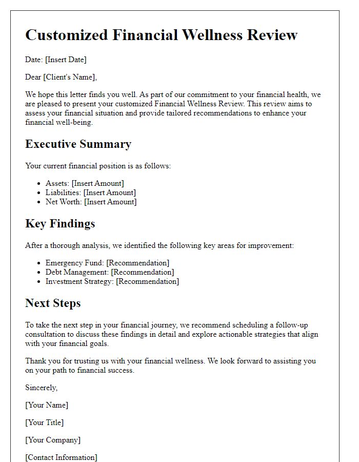 Letter template of customized financial wellness review