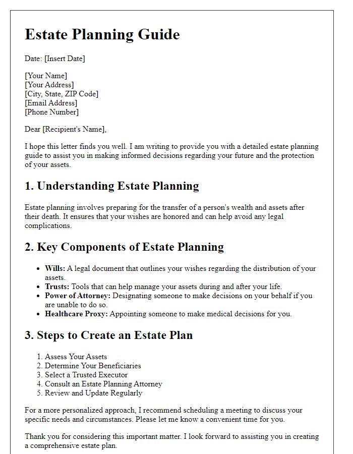 Letter template of detailed estate planning guide