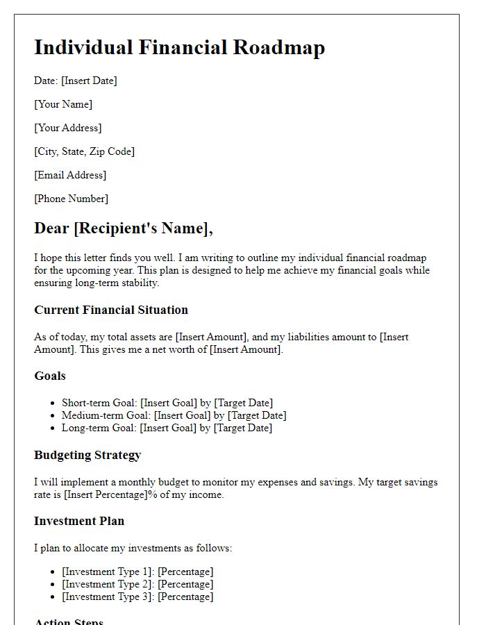 Letter template of individual financial roadmap