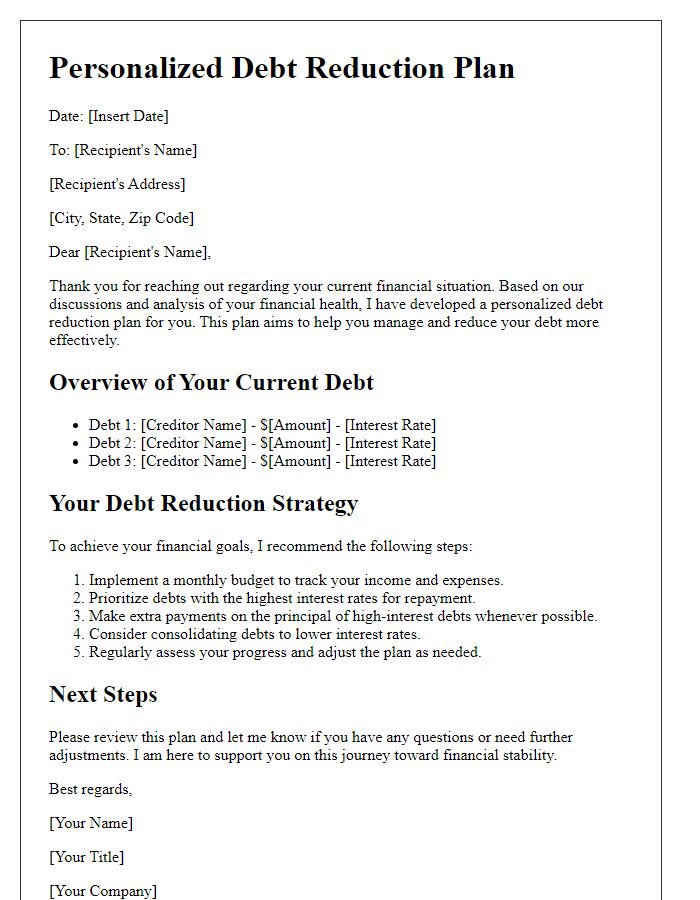 Letter template of personalized debt reduction plan