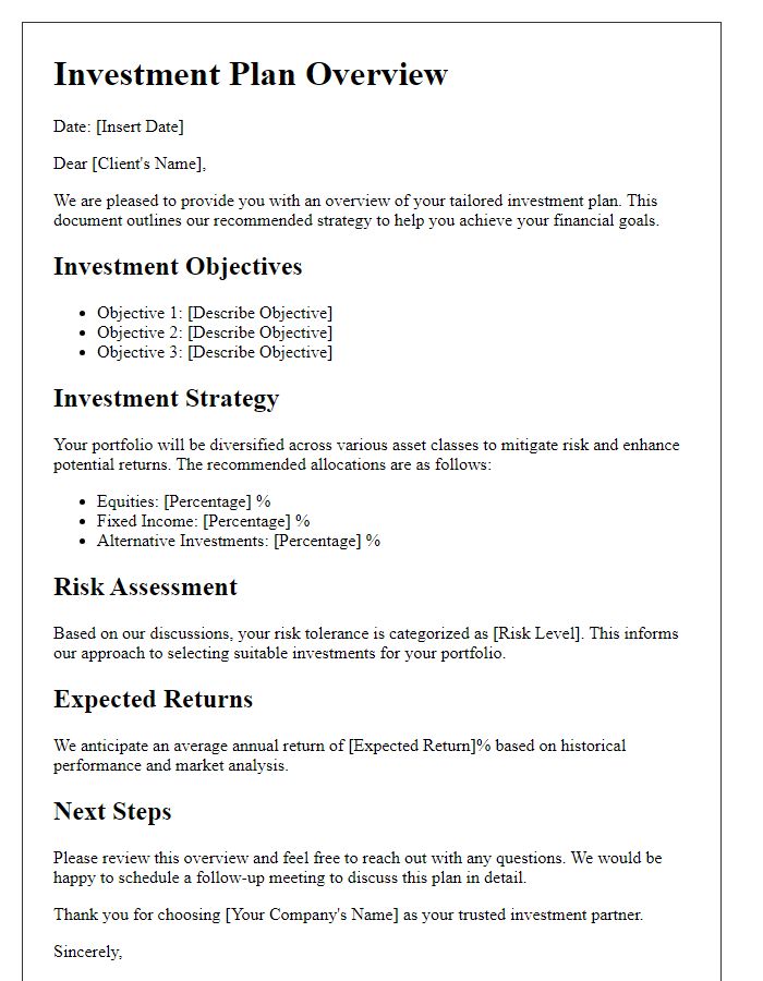 Letter template of tailored investment plan overview