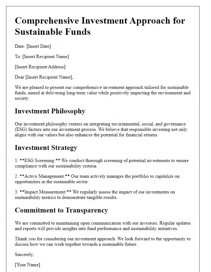 Letter template of comprehensive investment approach for sustainable funds